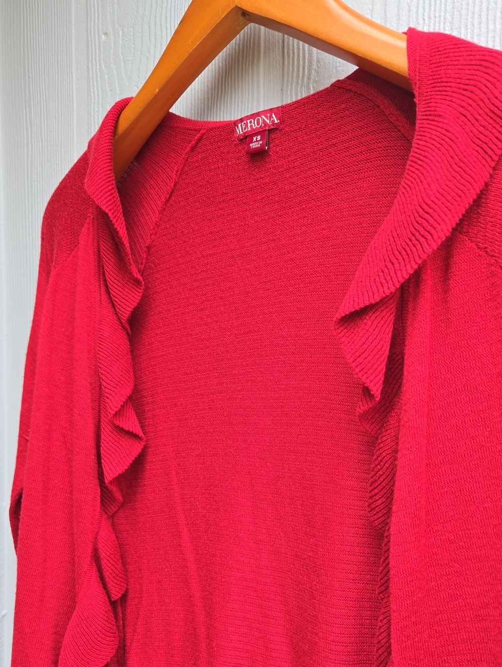 Merona Red Ruffle-Trim Open Cardigan - Picture 3 of 5
